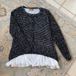 LF Black and White Ruffle Hem Sweater